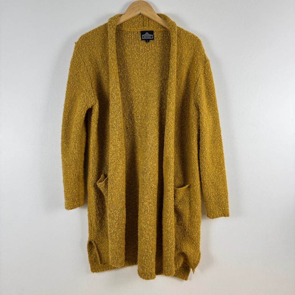 ANGIE Mustard Yellow Textured Knit Cardigan Sweater Open Front M‎ Wool Blend